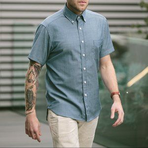 CIVIC by Taylor Stitch - Merino Button Down Short Sleeve Navy Blue Men's Shirt